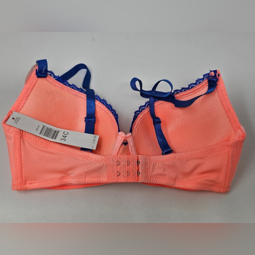 NWT Honeydew Bra SZ. 34c Neon Orange & Blue Lace - Picture 2 of 2